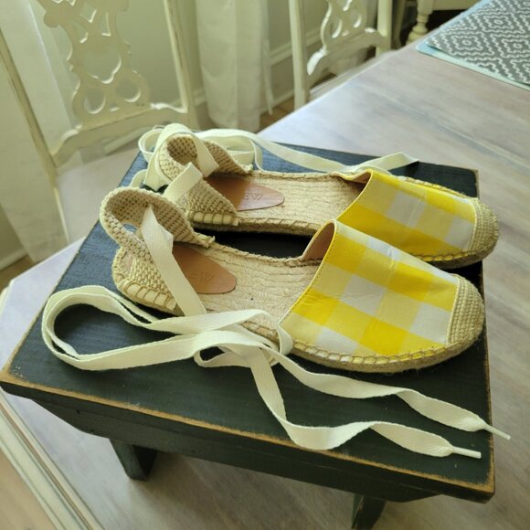 J. Crew D'Orsay lace-up espadrilles Yellow Tan  Style AX8398 Size 6.5 - Picture 4 of 8
